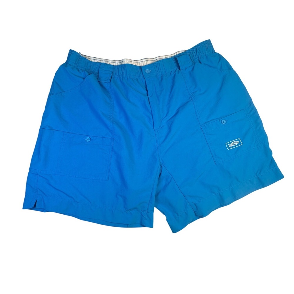 AFTCO Original Fishing Shorts Mens 44 Blue Nylon Teal Cargo Trunks 6 Inseam